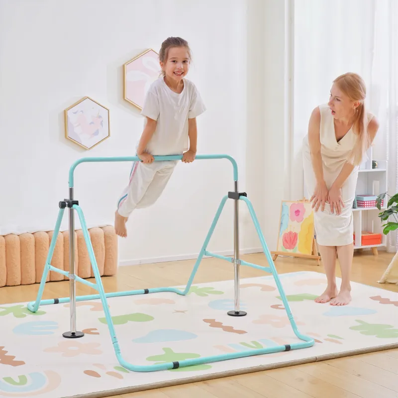 Barra de Gimnasia Artística Plegable Altura Ajustable Equipo de Gimnasia para Entrenamiento en Casa Verde - Ogal.Es