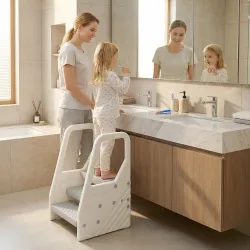 Taburete para Niños Ajustable de 2 a 3 Peldaños Torre de Aprendizaje Escalera para Niños de 2-5 Años Gris - Ogal.Es