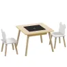 Juego de Mesa y 2 Sillas Infantiles de Madera con Compartimentos y Pizarra Desmontable 60x60x44 cm Natural y Blanco - Ogal.Es