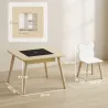 Juego de Mesa y 2 Sillas Infantiles de Madera con Compartimentos y Pizarra Desmontable 60x60x44 cm Natural y Blanco - Ogal.Es