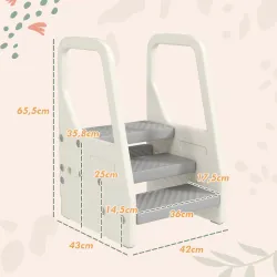 Taburete para Niños Ajustable de 2 a 3 Peldaños Torre de Aprendizaje Escalera para Niños de 2-5 Años Gris - Ogal.Es