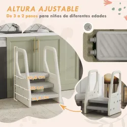 Taburete para Niños Ajustable de 2 a 3 Peldaños Torre de Aprendizaje Escalera para Niños de 2-5 Años Gris - Ogal.Es