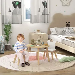 Conjunto Infantil de Mesa y 2 Sillas de Madera con Respaldo en Forma de Oso y Espacio de Almacenaje para Niños 3... - Ogal.Es