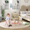 Conjunto Infantil de Mesa y 2 Sillas de Madera con Respaldo en Forma de Oso y Espacio de Almacenaje para Niños 3... - Ogal.Es