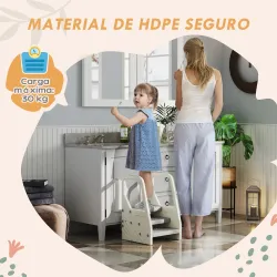 Taburete para Niños Ajustable de 2 a 3 Peldaños Torre de Aprendizaje Escalera para Niños de 2-5 Años Gris - Ogal.Es
