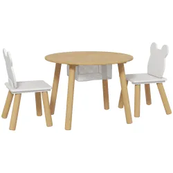 Conjunto Infantil de Mesa y 2 Sillas de Madera con Respaldo en Forma de Oso y Espacio de Almacenaje para Niños 3... - Ogal.Es