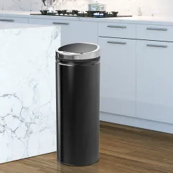 Cubo de Basura Automático 50L con Tapa Cierre Suave y Silencioso Cuerpo de Acero Inoxidable Negro - Ogal.Es
