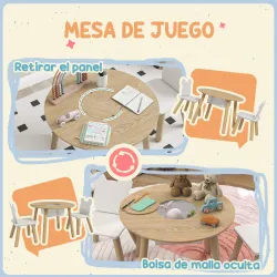 Conjunto Infantil de Mesa y 2 Sillas de Madera con Respaldo en Forma de Oso y Espacio de Almacenaje para Niños 3... - Ogal.Es