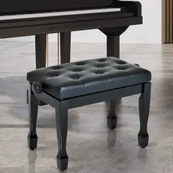Banco de Piano Altura Ajustable Banqueta de Piano Asiento de Cuero Sintético Patas de Madera 64x35x55 cm Negro - Ogal.Es