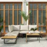 Conjunto de Sofás de Exterior Modular de Acero y Madera de Acacia con Mesa Auxiliar y Cojines Extraíbles - Ogal.Es