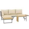 Conjunto de Sofás de Exterior Modular de Acero y Madera de Acacia con Mesa Auxiliar y Cojines Extraíbles - Ogal.Es