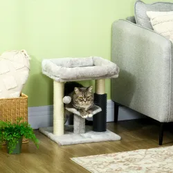 Árbol para Gatos con Cama Percha Poste Rascador de Sisal y Autolimpiador Diseño Moderno y Compacto 40x40x48 cm Gris - Ogal.Es