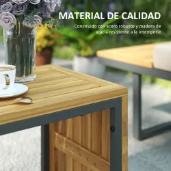 Conjunto de Sofás de Exterior Modular de Acero y Madera de Acacia con Mesa Auxiliar y Cojines Extraíbles - Ogal.Es