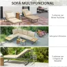 Conjunto de Sofás de Exterior Modular de Acero y Madera de Acacia con Mesa Auxiliar y Cojines Extraíbles - Ogal.Es