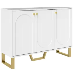 Aparador con 3 Puertas Arqueadas Estantes Ajustables y Patas Doradas 106,5x35x77,5 cm Blanco - Ogal.Es
