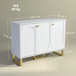 Aparador con 3 Puertas Arqueadas Estantes Ajustables y Patas Doradas 106,5x35x77,5 cm Blanco - Ogal.Es