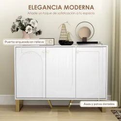 Aparador con 3 Puertas Arqueadas Estantes Ajustables y Patas Doradas 106,5x35x77,5 cm Blanco - Ogal.Es