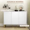 Aparador con 3 Puertas Arqueadas Estantes Ajustables y Patas Doradas 106,5x35x77,5 cm Blanco - Ogal.Es