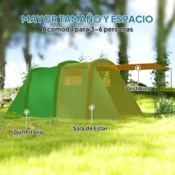 Tienda de Campaña Inflable Tipo Túnel para 3-6 Personas con Vestíbulo Ventanas de Malla y Bolsa Impermeable Azul - Ogal.Es