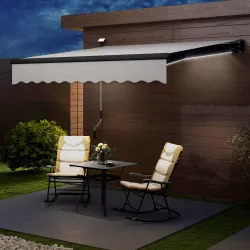 Toldo Retráctil Manual con Luces LED Solares Inclinación Ajustable 45-90° y Protección UPF50+ Exterior 3x2,5 m C... - Ogal.Es