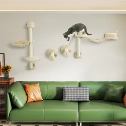 Juego de Escalada para Gatos de Pared 4 Piezas con Hamaca Bola Plataformas 84,5x19x54 cm Beige - Ogal.Es