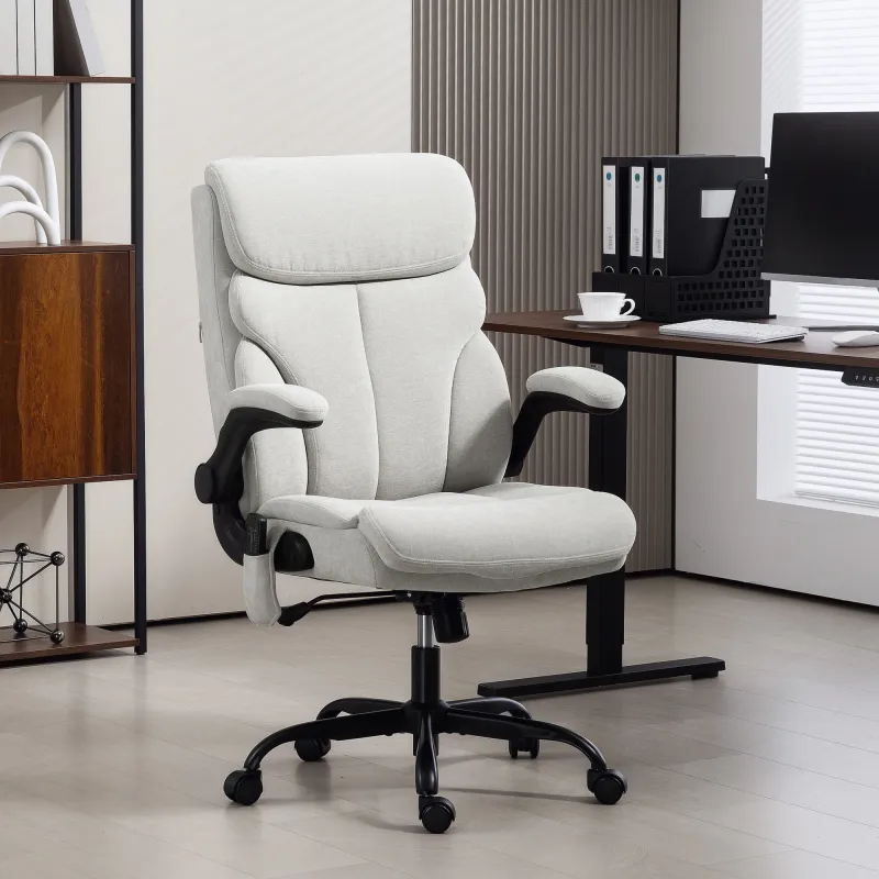 Silla de Oficina con Masaje Altura Ajustable y Reposabrazos Abatibles Tapizado Transpirable 66x67x113-121 cm Gris - Ogal.Es