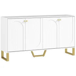Aparador con 4 Puertas Arqueadas Estantes Ajustables y Patas Doradas 140,8x35x77,5 cm Blanco - Ogal.Es