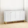 Aparador con 4 Puertas Arqueadas Estantes Ajustables y Patas Doradas 140,8x35x77,5 cm Blanco - Ogal.Es