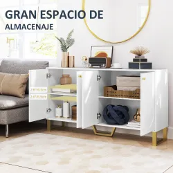 Aparador con 4 Puertas Arqueadas Estantes Ajustables y Patas Doradas 140,8x35x77,5 cm Blanco - Ogal.Es