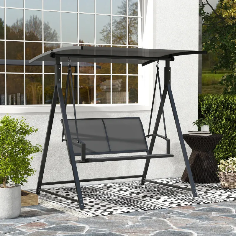 Columpio de Jardín de 2 Plazas con Toldo Ajustable y Estructura Triangular de Metal Carga 220 kg 160x112x162 cm ... - Ogal.Es