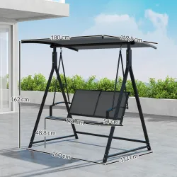 Columpio de Jardín de 2 Plazas con Toldo Ajustable y Estructura Triangular de Metal Carga 220 kg 160x112x162 cm ... - Ogal.Es