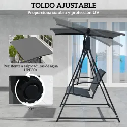Columpio de Jardín de 2 Plazas con Toldo Ajustable y Estructura Triangular de Metal Carga 220 kg 160x112x162 cm ... - Ogal.Es