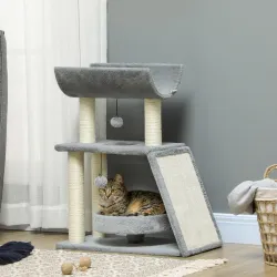 Mini Rascador para Gatos con Postes de Yute Plataforma en U Cama de Felpa y Juguetes Colgantes 60x30x76 cm Gris ... - Ogal.Es