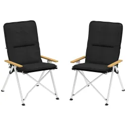 Sillas de Camping Plegables de Aluminio con Respaldo Alto Ajustable Reposabrazos de Madera 59x67x96 cm Negro - Ogal.Es