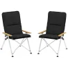 Sillas de Camping Plegables de Aluminio con Respaldo Alto Ajustable Reposabrazos de Madera 59x67x96 cm Negro - Ogal.Es