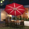 Sombrilla de Jardín Ø292x252 cm con Luces LED Solares Inclinación Ajustable y Manivela para Patio Terraza Burdeos - Ogal.Es