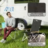 Sillas de Camping Plegables de Aluminio con Respaldo Alto Ajustable Reposabrazos de Madera 59x67x96 cm Negro - Ogal.Es