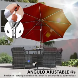Sombrilla de Jardín Ø292x252 cm con Luces LED Solares Inclinación Ajustable y Manivela para Patio Terraza Burdeos - Ogal.Es