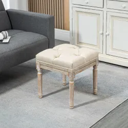 Reposapiés de Salón con Asiento Capitoné y Patas Talladas de Madera Estilo Vintage para Dormitorio 40x40x43 cm B... - Ogal.Es