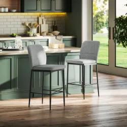 Set de 2 Taburetes Altos con Tapizado Aterciopelado y Patas de Acero para Cocina Comedor Barra 41x52x97 cm Gris - Ogal.Es