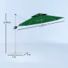 Parasol Excéntrico Ø292 cm con Manivela Giro 360° Inclinación Ajustable Doble Techo y Base Cruzada Verde Oscuro - Ogal.Es