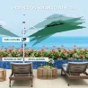 Parasol Excéntrico Ø292 cm con Manivela Giro 360° Inclinación Ajustable Doble Techo y Base Cruzada Verde Oscuro - Ogal.Es