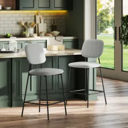 Conjunto de 2 Taburetes de Bar con Respaldo Tapizado Aterciopelado y Estructura de Acero 45x49x102 cm Gris Claro - Ogal.Es