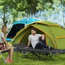 Cama de Camping Plegable con Colchón Extraíble Reposacabezas y Bolsa de Transporte 186x68x37 cm Negro - Ogal.Es