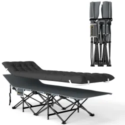 Cama de Camping Plegable con Colchón Extraíble Reposacabezas y Bolsa de Transporte 186x68x37 cm Negro - Ogal.Es