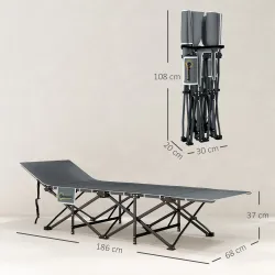Cama de Camping Plegable con Colchón Extraíble Reposacabezas y Bolsa de Transporte 186x68x37 cm Negro - Ogal.Es
