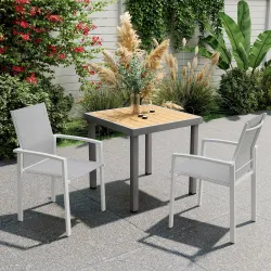 Juego de 2 Sillas de Jardín Exterior Apilables con Tela Transpirable Reposabrazos y Respaldo 56x58x89 cm Gris Claro - Ogal.Es