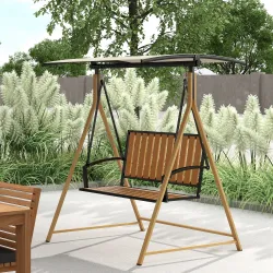 Balancín de Jardín Exterior de 2 Plazas con Toldo Ajustable y Estructura de Metal 142x112x162 cm Madera Natural ... - Ogal.Es