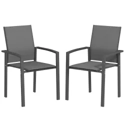 Juego de 2 Sillas de Jardín Exterior Apilables con Tela Transpirable Reposabrazos y Respaldo 56x58x89 cm Gris Os... - Ogal.Es