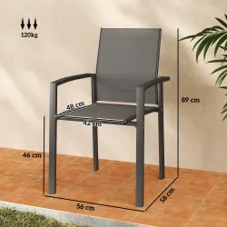 Juego de 2 Sillas de Jardín Exterior Apilables con Tela Transpirable Reposabrazos y Respaldo 56x58x89 cm Gris Os... - Ogal.Es